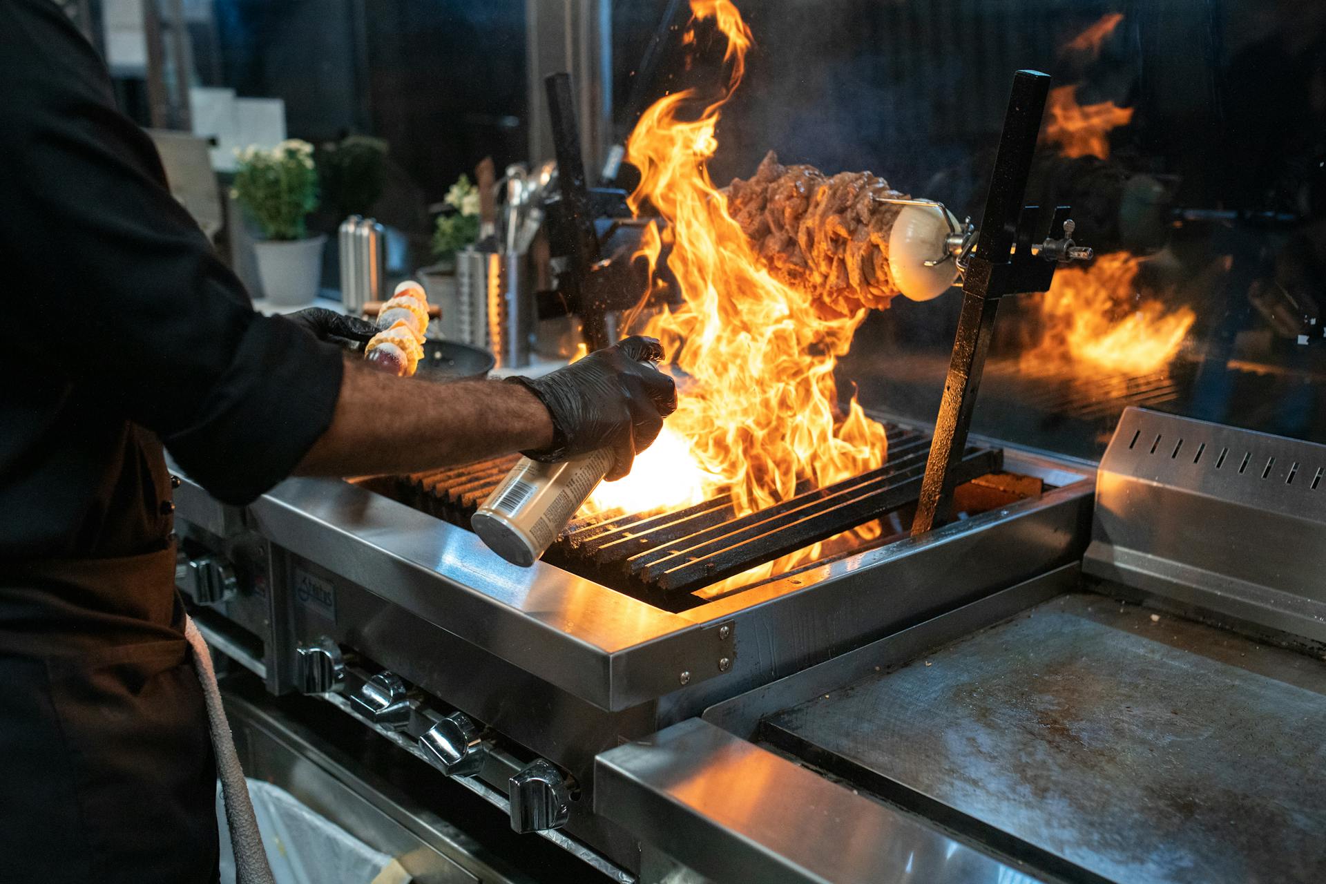 Chef grilling food